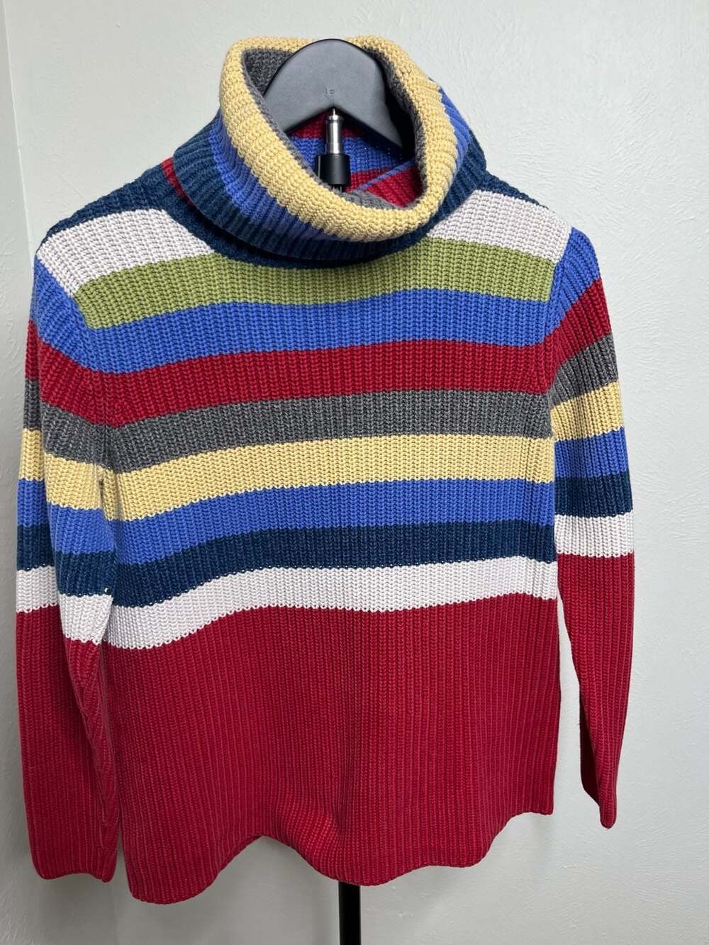 Vintage 90s Liz Claiborne Multicolor Striped Cotton Turtleneck Sweater